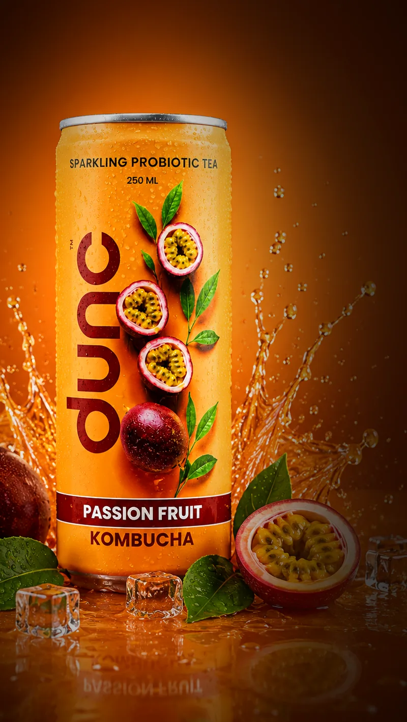DUNC Passion Fruit sparkling kombucha — 250 ml can